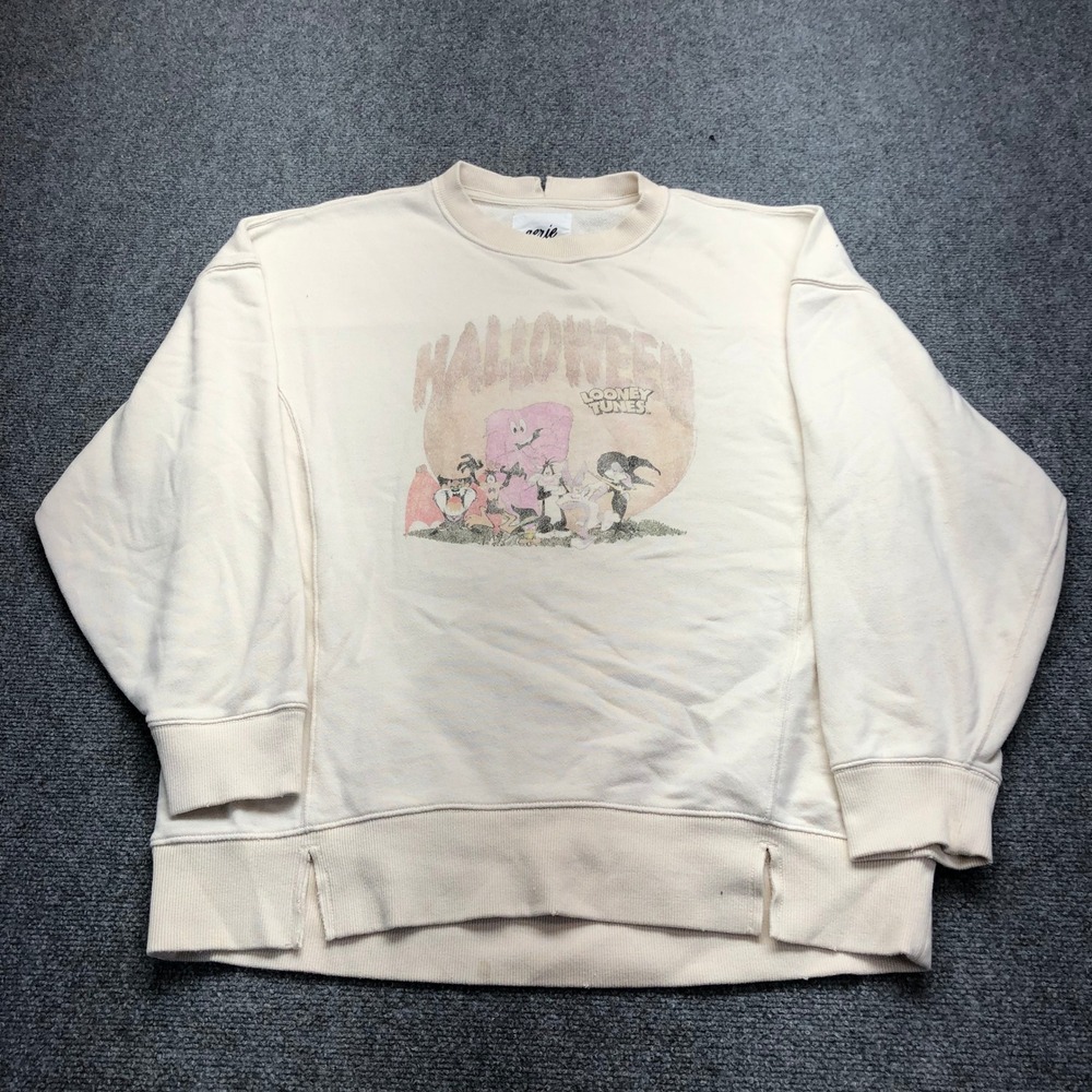 Aerie Looney Tunes Halloween Sweatshirt Cream Oversized Graphic Pullover Medium